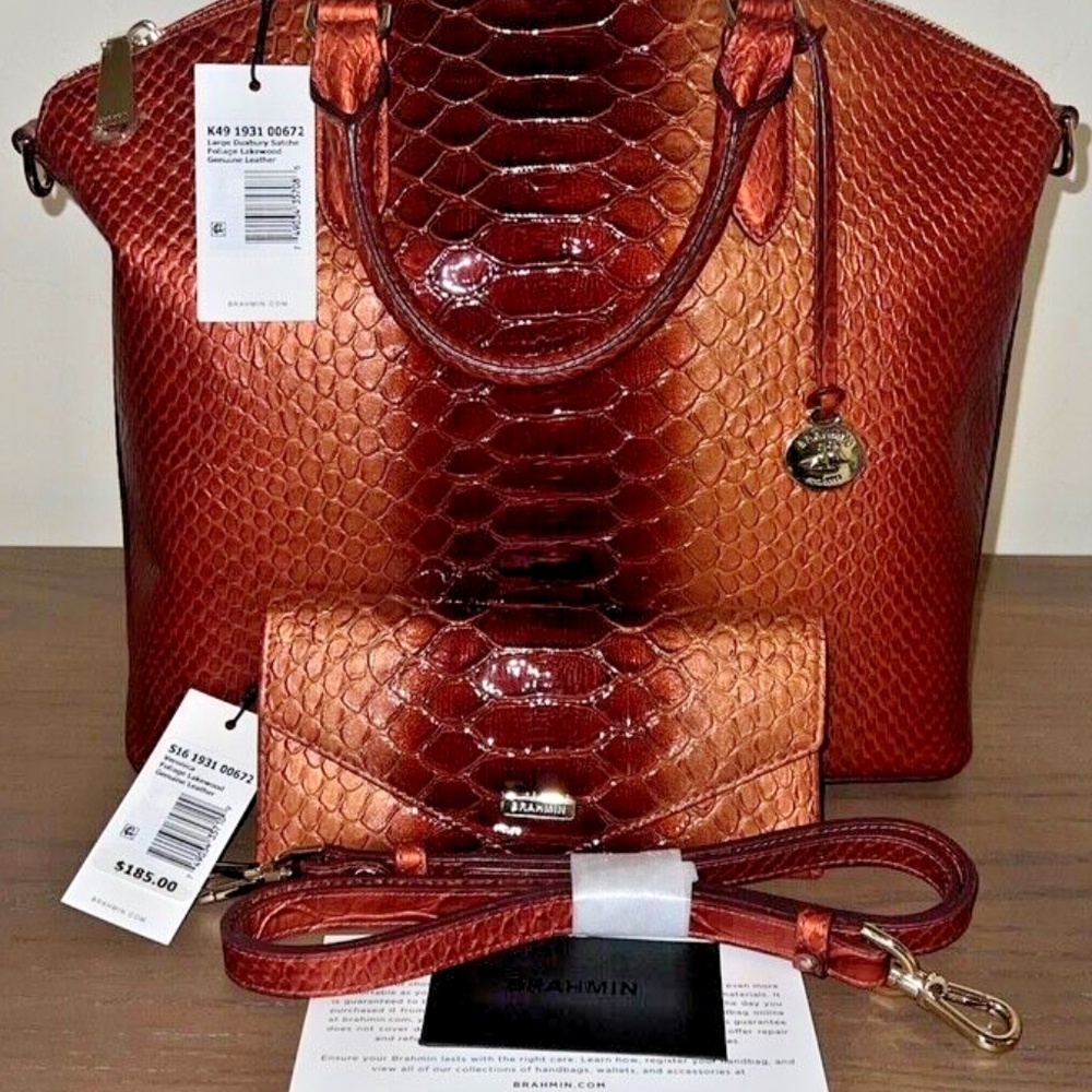 Brahmin Large Duxbury Foliage Lakewood Leather Bag &Veronica Wallet Set New